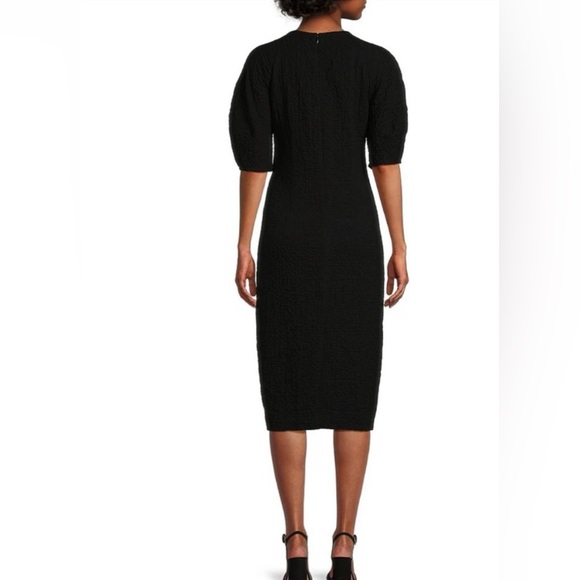 Antonio Melani Black Textured‎ Gauzy Puff Sleeve Lidia Dress Midi Minimalist - Picture 2 of 9